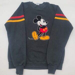 Vintage Disney Mickey Mouse Sweatshirt Black Raglan Sleeve Striped XL USA Made